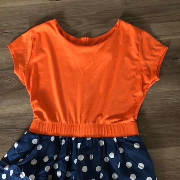 Shabby Apple Orang Blue White Poke A Dot Tier Dress size Medium - Picture 3 of 6